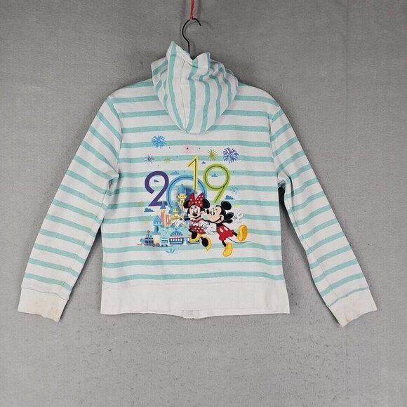 Disney Parks Sweatshirt Girls L Aqua Striped Full Zip Disneyland Minnie Mickey - Picture 13 of 16